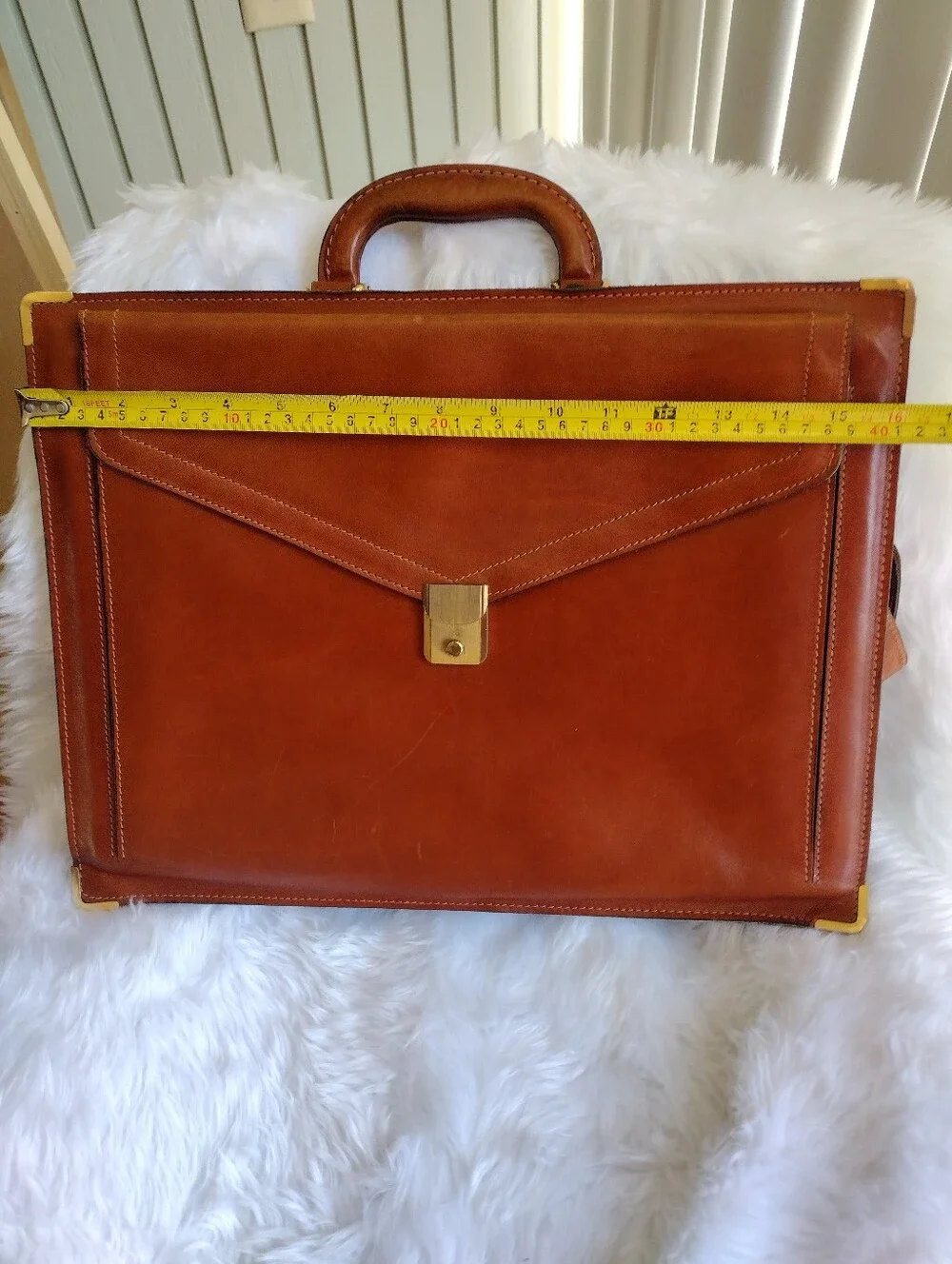 Men's Vintage Leather Briefcase Gold Hardware - Classic Professional Carry